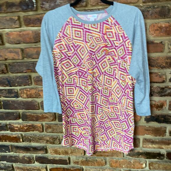 LuLaRoe Multicolored Geometric Long Sleeve Top Women's Size Large - Picture 1 of 5
